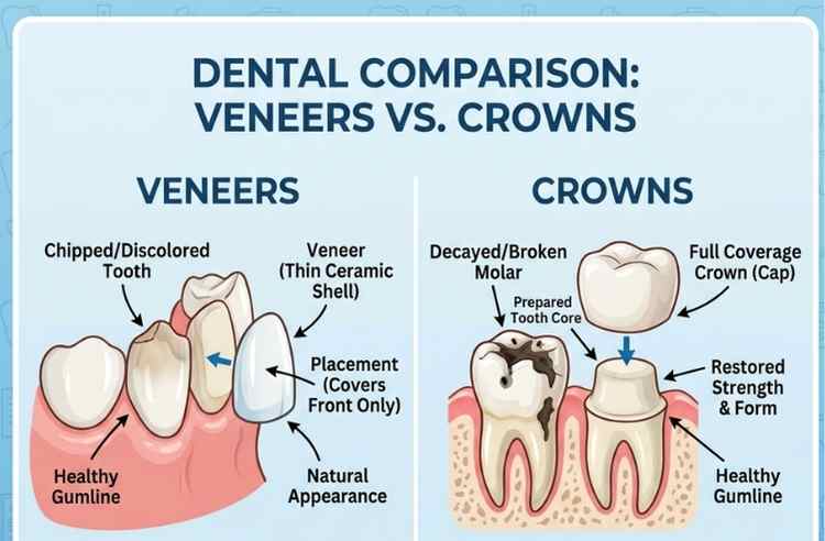 Dental comparison of veneers and crowns